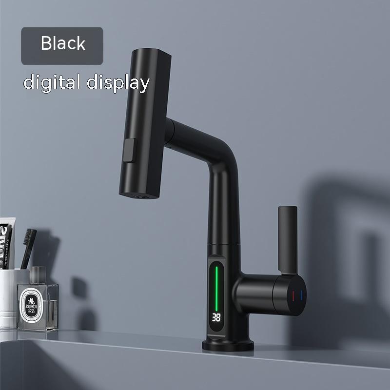 Smart Digital Display Pull-out Basin Faucet with Intelligent Temperature Display and Rotating Function