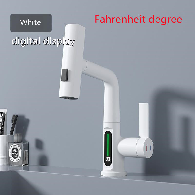 Smart Digital Display Pull-out Basin Faucet with Intelligent Temperature Display and Rotating Function