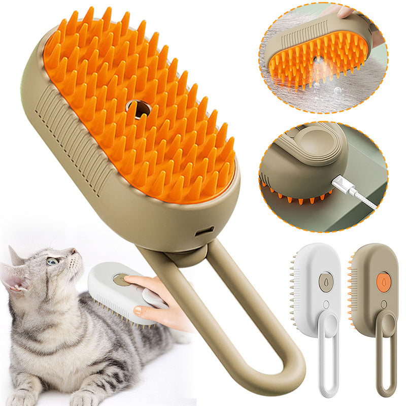 Electric 3-in-1 Cat and Dog Steam Brush for Grooming and Hair Removal